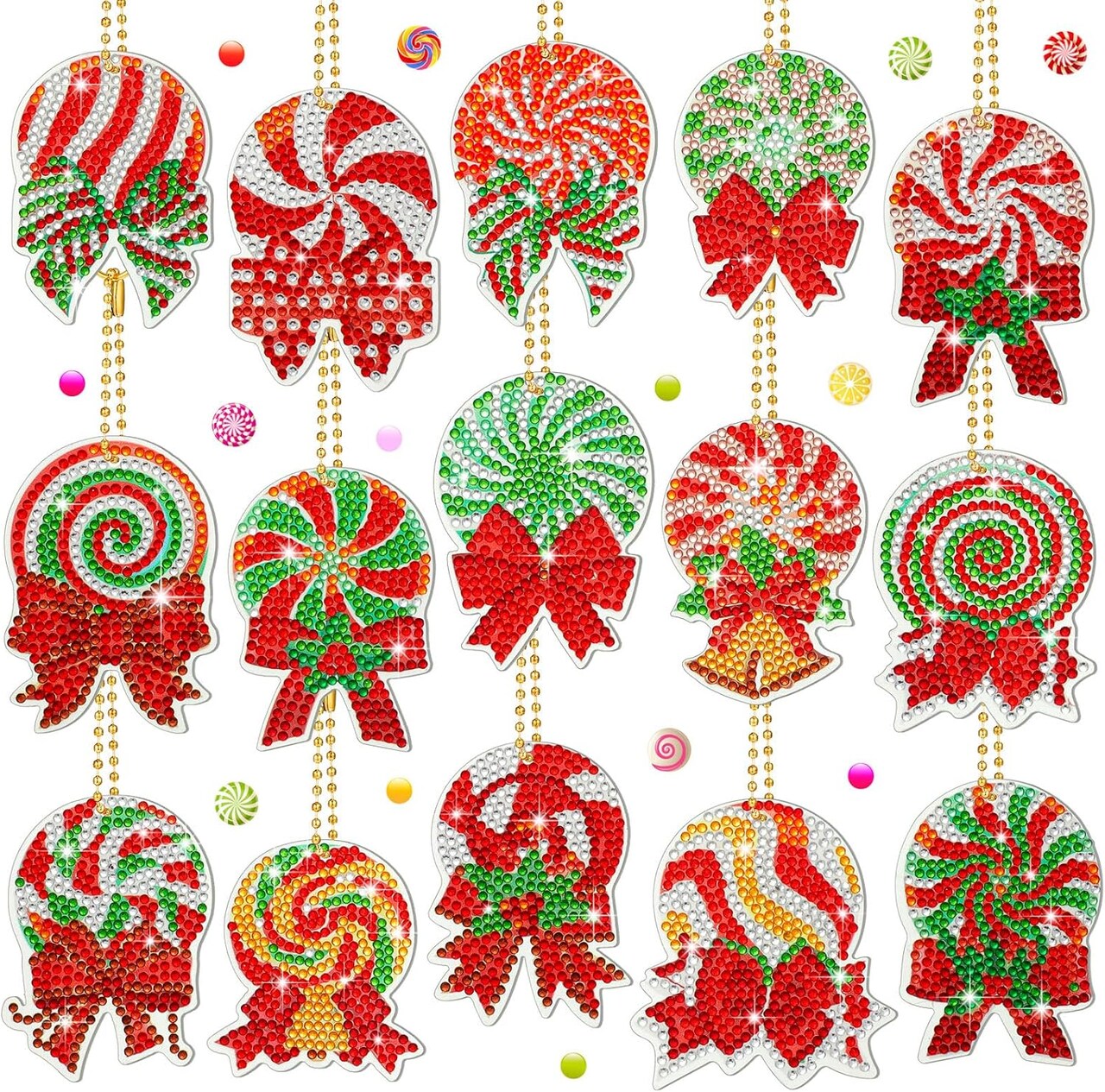 15-Piece Christmas Diamond Painting Keychains & Ornaments – 5D DIY Hot Cocoa Candy Diamond Art, Holiday Crafts for Kids